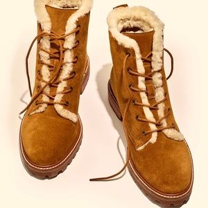 The Clair Lace-Up Boot in Shearling-Lined Suede